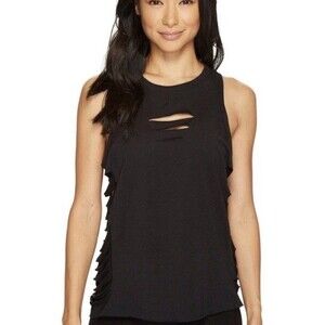 Alo Yoga Cut It Out Tank Womens Small  Black Thrashed Ripped Edgy Sleeveless